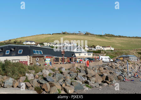 Case vacanze e roulotte sul lungomare di Challaborough, South Devon, in Inghilterra, Regno Unito Foto Stock