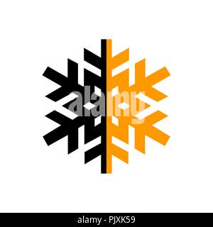 Digital arancio e nero isolato del logo a forma di cerchio modello. Abstract stilizzato il simbolo del fiocco di neve, fiore o sun illustrazione vettoriale Illustrazione Vettoriale