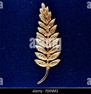 Houston, TX - (file) -- Questa è la replica in oro di un ramo di olivo, il tradizionale simbolo della pace, a sinistra sulla superficie della Luna da Apollo 11 membri di equipaggio, fotografato il 16 aprile 1971. Astronauta Neil A. Armstrong, commander, posto la replica di piccole dimensioni (meno di metà di un piede in lunghezza) sulla Luna. Il gesto ha rappresentato un augurio di pace per tutti gli uomini. Credito: la NASA via CNP /MediaPunch Foto Stock