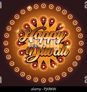 Bellissimo biglietto di auguri per la festa di Diwali celebrazione con decorate appesi diya. Illustrazione Vettoriale