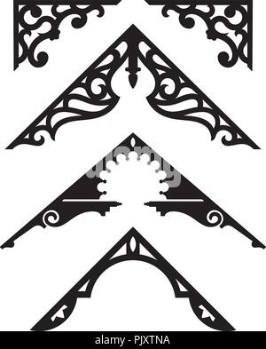 Set di panpepato vittoriano rivestimento architettonico illustrazioni. Silhouette illustrazioni vettoriali di vintage design dettagli dal classico case vittoriane Illustrazione Vettoriale