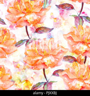 Modello senza cuciture con acquerello Rose e farfalle Foto Stock