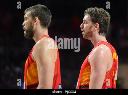 Pau e Marc Gasol. Spagna squadra nazionale di basket. Coppa del Mondo 2014 Foto Stock