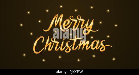 Golden scritte di Buon Natale. Illustrazione Vettoriale di Natale Lettering con brillantini e stelle su sfondo nero. Golden Te manoscritte Illustrazione Vettoriale