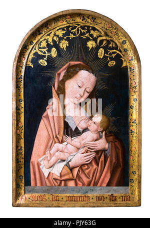 "Vierge Allaitant l'enfant' dopo Rogier van der Weyden (c.1399-1464), olio su pannello, estremità 15thC Foto Stock