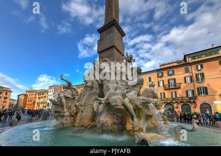 Roma, Italia - 23 Mar 2018: Quattro Fiumi della fontana in Piazza Navona, Roma, Italia, Europa. Foto Stock