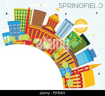 Springfield Illinois skyline della città con edifici di colore, il blu del cielo e spazio di copia. Illustrazione Vettoriale. Illustrazione Vettoriale