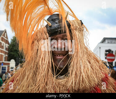 Hackney, Londra, 9 settembre 2018. L annuale Hackney Carnevale vede oltre mille musicisti, ballerini e musicisti di partecipare ai festeggiamenti nel nord sobborgo londinese. Il carnevale, originariamente con radici afro-caraibica, include molte comunità locali ma anche attrae festaioli e musicisti provenienti da una varietà di altre culture. Credito: Imageplotter News e sport/Alamy Live News Foto Stock