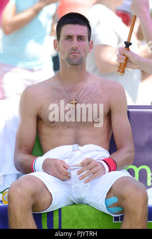 KEY BISCAYNE, FL - 01 aprile: Novak Djokovic di Serbia sconfigge Andy Murray di Gran Bretagna in uomini singoli finale del giorno 14 del Sony Ericsson Open a Crandon Park Tennis Center su Aprile 1, 2012 in Key Biscayne, Florida Persone: Novak Djokovic Foto Stock