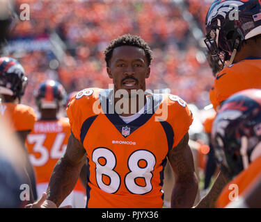 Denver, Stati Uniti d'America. Settembre 09, 2018: Denver Broncos wide receiver Demaryius Thomas (88) durante il primo trimestre di un matchup NFL tra i Seattle Seahawks e Denver Broncos a Broncos Stadium at Mile High Denver CO, Scott D Stivason/Cal Sport Media Credito: Cal Sport Media/Alamy Live News Foto Stock