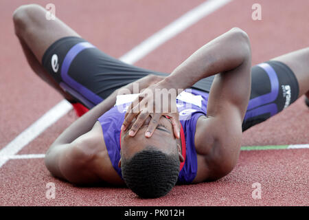 Ostrava, Repubblica Ceca. 9 Sep, 2018. Sprinter Noè Lyles (Team Americas; USA) è visto durante la IAAF Continental Cup Ostrava 2018, a Ostrava, Repubblica Ceca, domenica 9 settembre, 2018. Credito: Petr Sznapka/CTK foto/Alamy Live News Foto Stock