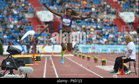 Ostrava, Repubblica Ceca. 8 Sep, 2018. Ponticello tripla Caterine Ibarguen (Team Americas; Columbia) compete durante la IAAF Continental Cup Ostrava 2018, a Ostrava, Repubblica Ceca, sabato, 8 settembre 2018. Credito: Jaroslav Ozana/CTK foto/Alamy Live News Foto Stock