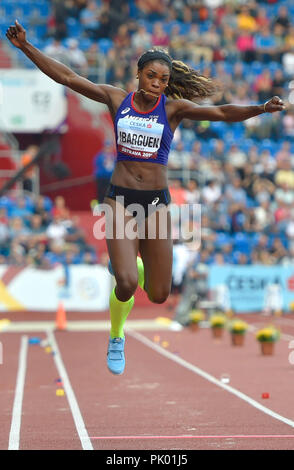 Ostrava, Repubblica Ceca. 8 Sep, 2018. Ponticello tripla Caterine Ibarguen (Team Americas; Columbia) compete durante la IAAF Continental Cup Ostrava 2018, a Ostrava, Repubblica Ceca, sabato, 8 settembre 2018. Credito: Jaroslav Ozana/CTK foto/Alamy Live News Foto Stock