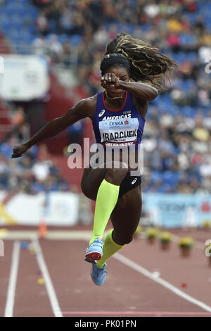 Ostrava, Repubblica Ceca. 8 Sep, 2018. Ponticello tripla Caterine Ibarguen (Team Americas; Columbia) compete durante la IAAF Continental Cup Ostrava 2018, a Ostrava, Repubblica Ceca, sabato, 8 settembre 2018. Credito: Jaroslav Ozana/CTK foto/Alamy Live News Foto Stock