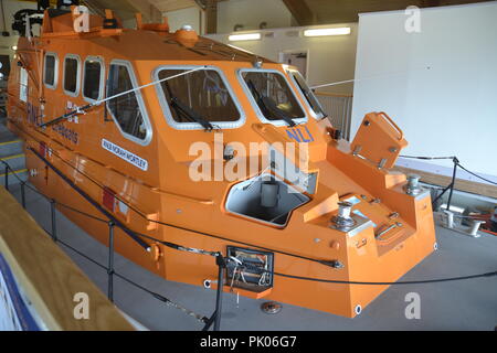 Norah RNLB Worley a St Davids scialuppa di salvataggio Stazione, Pembrokeshire, Wales, Regno Unito Foto Stock