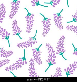 Vector seamless pattern con l'immagine di rami e fiori di lavanda su uno sfondo bianco. Illustrazione botanica. Illustrazione Vettoriale