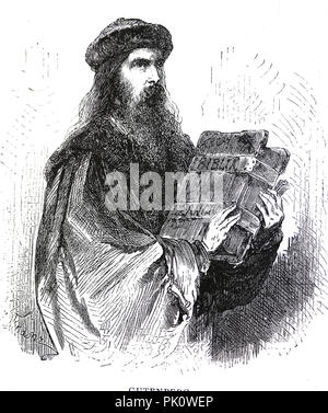 Johannes Gutenberg (1400-1468). Inventore del mobile tipo di stampa. incisione di germanio, 1882. Foto Stock