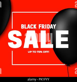 Venerdì nero vendita banner modello di progettazione con grandi lettere e palloncini Illustrazione Vettoriale