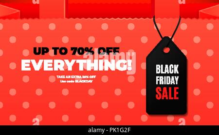 Venerdì nero vendita banner web design moderno in bianco e nero e i colori rosso Illustrazione Vettoriale