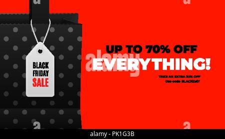 Venerdì nero vendita banner web template con moderni in bianco e nero e i colori rosso Illustrazione Vettoriale