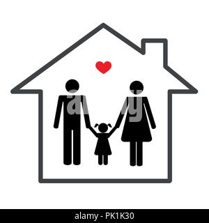 La famiglia in una icona di casa sullo sfondo bianco illustrazione vettoriale Illustrazione Vettoriale