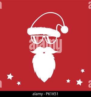 Hipster Babbo Natale con la barba di fresco e occhiali da sole Merry Christmas card design illustrazione vettoriale EPS 10 Illustrazione Vettoriale