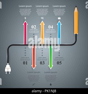 Matita, lampadina - business, istruzione ed infografico. Illustrazione Vettoriale