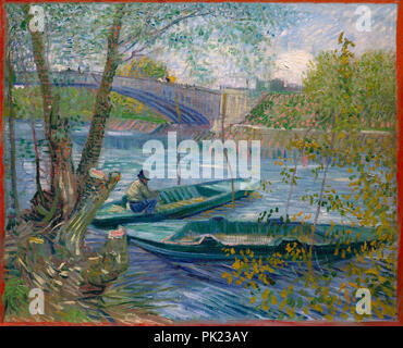 La pesca in primavera, il Pont de Clichy Asnieres, Vincent van Gogh, 1887, Art Institute of Chicago, Chicago, Illinois, USA, America del nord, Foto Stock