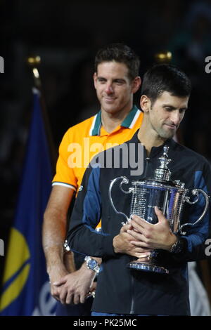 Juan Martin Del Potro Novak Djokovic US Open di Tennis maschile di Final 9-9-2018 foto da John Barrett/il PHOTOlink Foto Stock