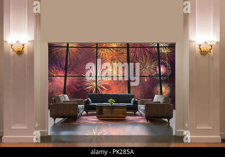 Fantastico soggiorno moderno arredamento. Verde enorme sala luminosa con mobili  moderni Foto stock - Alamy