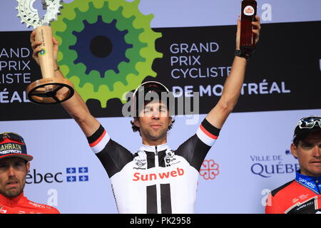 Montreal, Canada, 9/9/2018. Michael Matthews di Sumweb Team vince il Grand Prix Cycliste gara di Montreal. Foto Stock