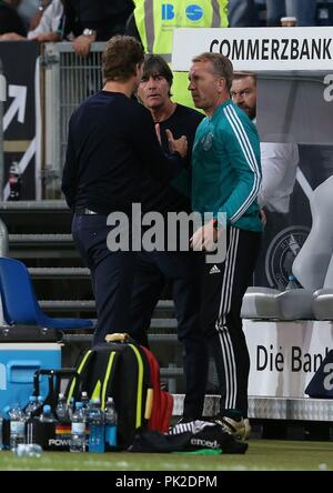 Sinsheim, Deutschland. 09Sep, 2018. firo: 09.09.2018 football, calcio, squadra nazionale, Germania, amichevole, GER, Germania - Perù 2: 1 finale di giubilo, giubilo Bundescoach Joachim bassa con co-allenatore SORG e KOPKE | Utilizzo di credito in tutto il mondo: dpa/Alamy Live News Foto Stock