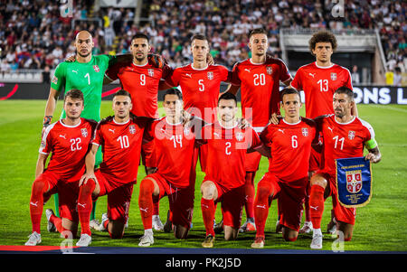 FK Partizan Stadium, Belgrado, Serbia. Decimo Sep, 2018. La UEFA Nazioni League Football, Serbia contro la Romania; il team di Serbia la linea di credito: Azione Plus sport/Alamy Live News Foto Stock