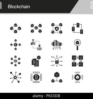 Blockchain icone. Progettazione per la presentazione, la progettazione grafica, l'applicazione mobile, web design, infographics. Illustrazione Vettoriale. Illustrazione Vettoriale