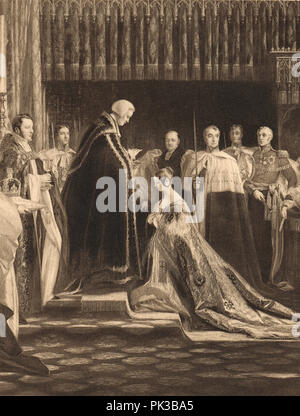 Incoronazione della regina Victoria, 28 giugno 1838, l'Abbazia di Westminster, ricevendo il sacramento Foto Stock