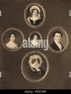 La regina Victoria e alcuni dei suoi rapporti in 5 miniature Foto Stock