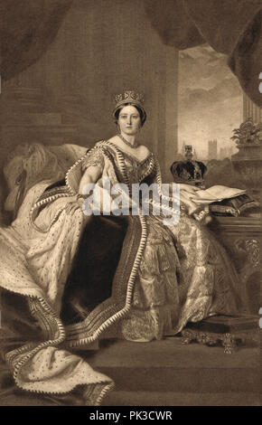 La regina Victoria, Regina del Regno Unito di Gran Bretagna e Irlanda, Empress of India, regnò 1837-1901. Nelle vesti di Stato 1845 Foto Stock