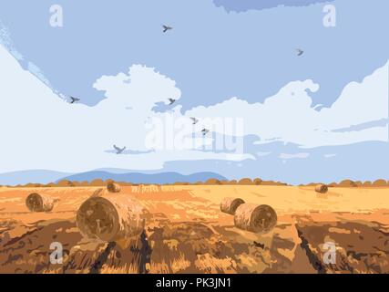 Campo d'autunno sfondo vettoriale. Bella cascata Illustrazione Vettoriale