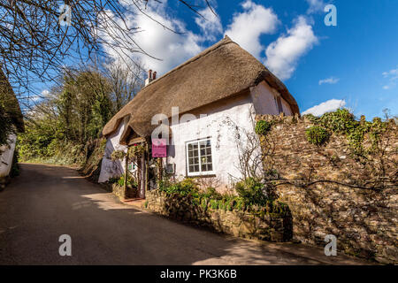 Crema di latte tè alla tessitori cottage, Cockington, Torbay, Devon, Regno Unito. Foto Stock