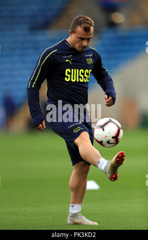 La Svizzera Xherdan Shaqiri durante una sessione di formazione presso il re lo stadio di potenza, Leicester. Foto Stock