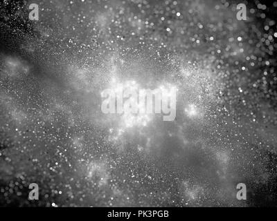 La nebulosa incandescente con particelle in bianco e nero, generato dal computer sfondo astratto, rendering 3D Foto Stock