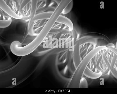 DNA incandescente parte a spirale in bianco e nero, generato dal computer sfondo astratto, rendering 3D Foto Stock