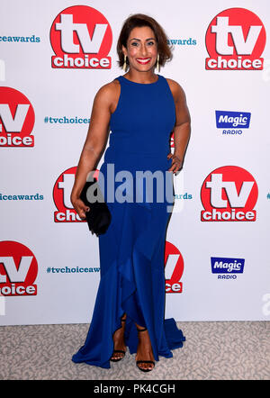 Saira Khan frequentando il TV Choice Awards presso il Dorchester Hotel di Park Lane, Londra Foto Stock