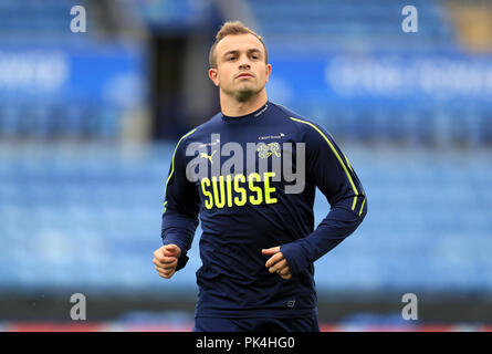 La Svizzera Xherdan Shaqiri durante una sessione di formazione presso il re lo stadio di potenza, Leicester. Foto Stock