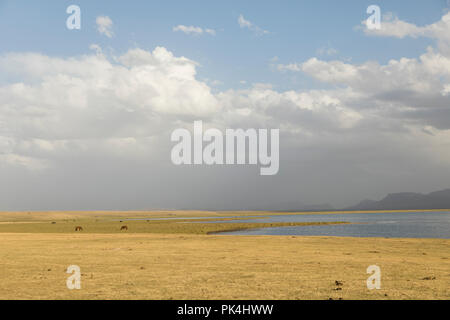 Song Kul lago in Kirghizistan nella magia della luce della sera Foto Stock