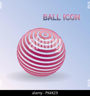 3D con striping icona a sfera. Logo di sfera con linee di colore rosso e bianco su un piano Illustrazione Vettoriale