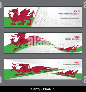 In Galles il giorno di indipendenza abstract background design e banner flyer, cartolina, paesaggio, celebrazione illustrazione vettoriale Illustrazione Vettoriale
