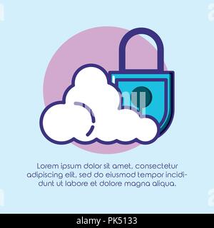 Sicuro e protetto il lucchetto con il cloud computing illustrazione vettoriale design Illustrazione Vettoriale