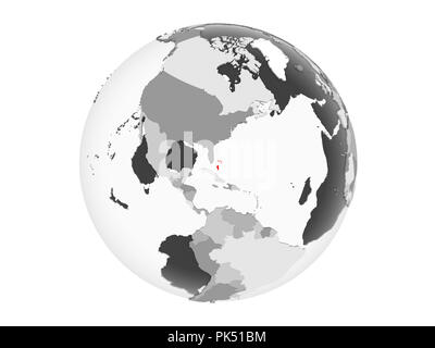 Bahamas evidenziata in rosso su grigio globo politico con trasparente degli oceani. 3D illustrazione isolati su sfondo bianco. Foto Stock