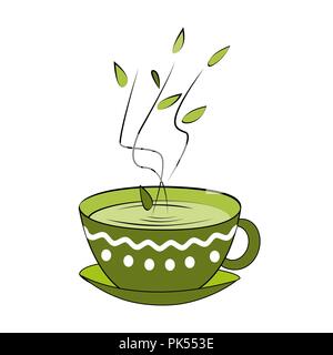 Il tè verde cup. Illustrazione Vettoriale. Hot profumati tè in coppa ornata Illustrazione Vettoriale